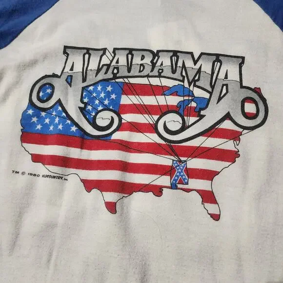 Vintage Alabama Mountain Music Tour 1982 Raglan Band Tee Made in USA S - Picture 4 of 7